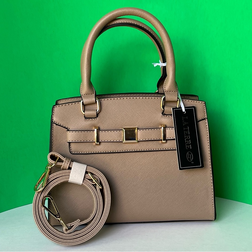 La Terre Light Brown Tan Vegan Leather Crossbody Handbag Purse